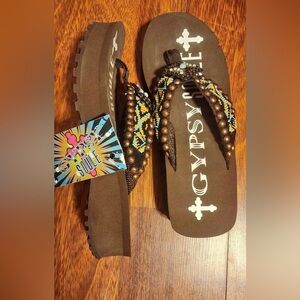 Brown Beaded Sandals